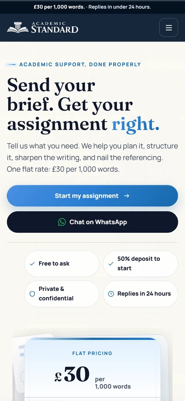 Academic Standard bright homepage at the mobile reference viewport.