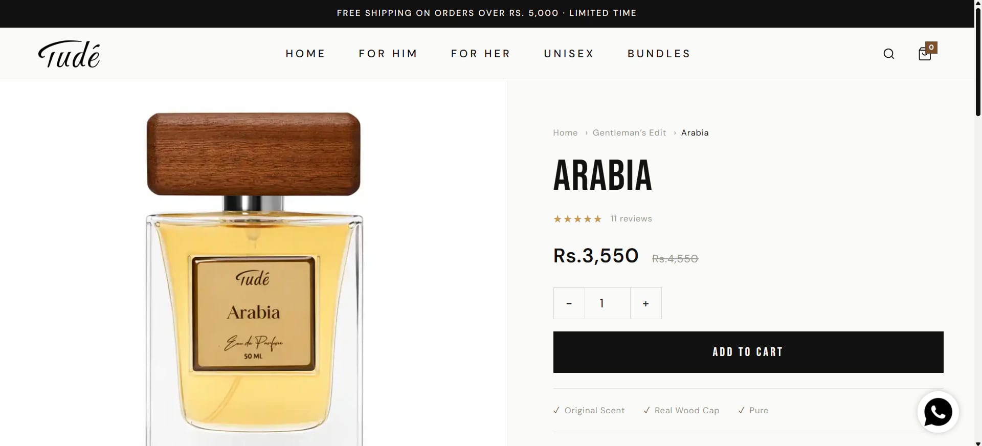 Tudé product page on desktop.