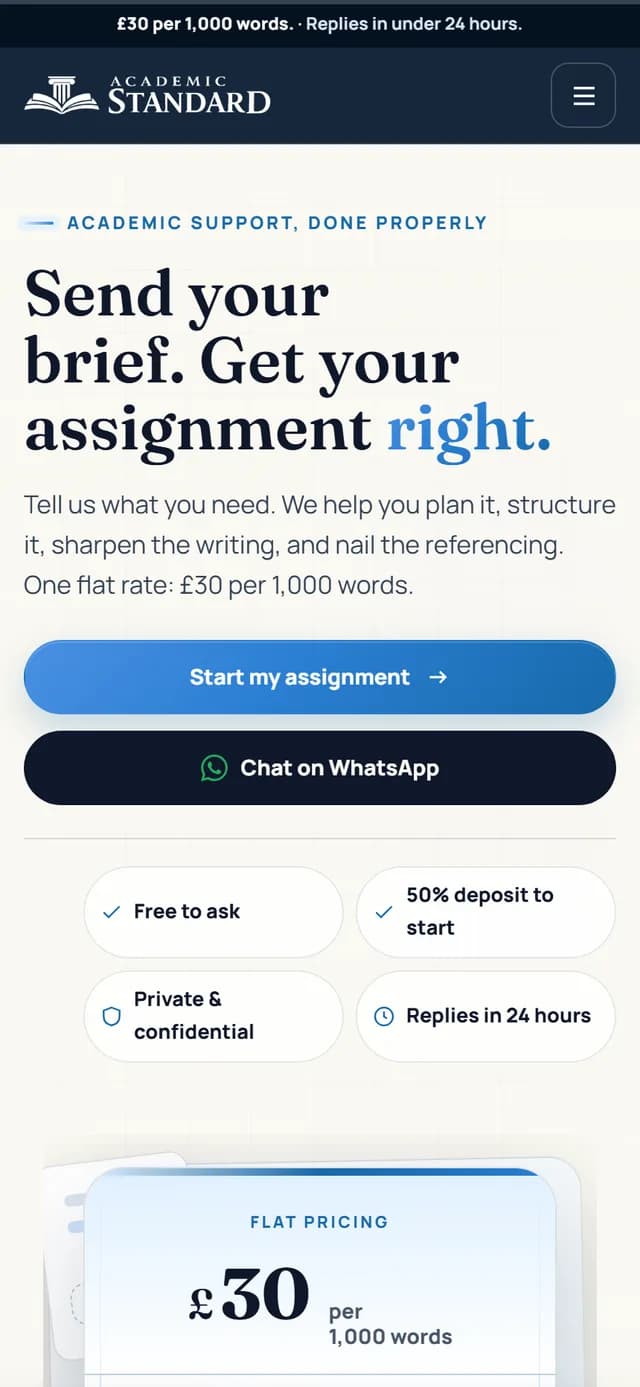 Academic Standard bright homepage at the mobile reference viewport.